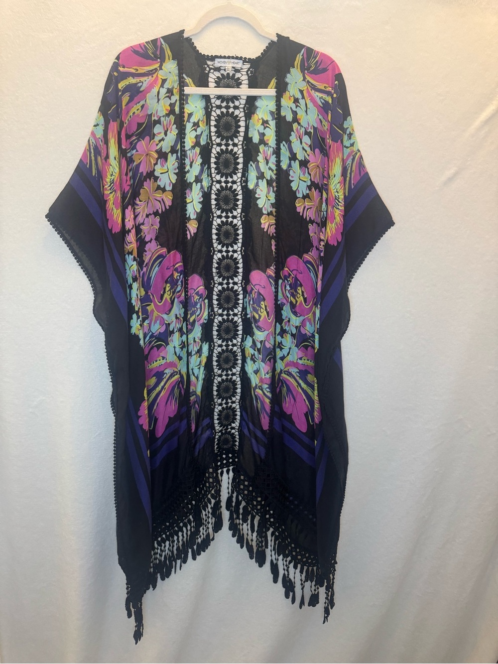 Beautiful Black Floral and Lace BoHo Kimono Swimsuit Coverup L XL XXL
